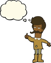 cartoon old man in poor clothes with thought bubble