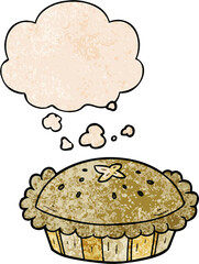 cartoon pie with thought bubble in grunge texture style