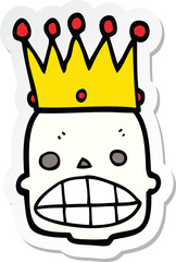 sticker of a cartoon spooky skull face with crown