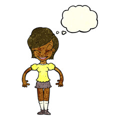 cartoon pretty woman with thought bubble