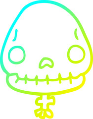 cold gradient line drawing of a cartoon halloween skull