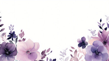 Watercolor purple floral border background, decorative flower background pattern, PPT background