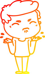 warm gradient line drawing of a cartoon annoyed man