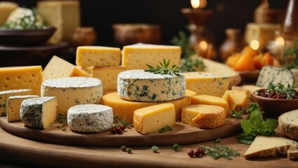 Delicious and beautiful cheese lies on the table