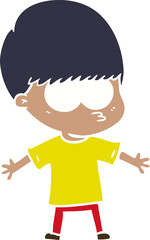 nervous flat color style cartoon boy