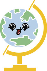 flat color retro cartoon of a globe of the world