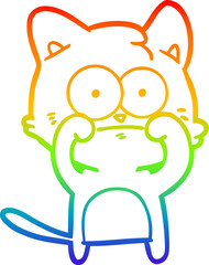 rainbow gradient line drawing of a cartoon nervous cat