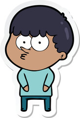 sticker of a cartoon curious boy