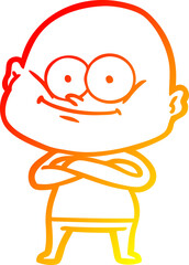 warm gradient line drawing of a cartoon bald man staring