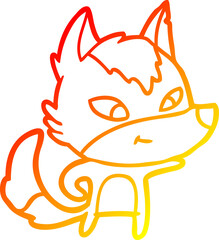 warm gradient line drawing of a friendly cartoon wolf