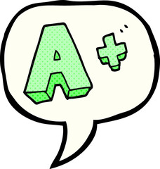 freehand drawn comic book speech bubble cartoon A grade symbol