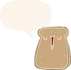 cartoon toast with speech bubble in retro style