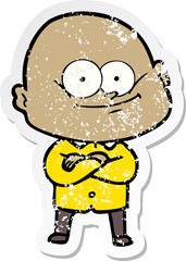 distressed sticker of a cartoon bald man staring