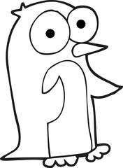 freehand drawn black and white cartoon penguin