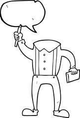 freehand drawn speech bubble cartoon headless body with notepad and pen (add own photos)