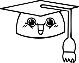 line drawing cartoon of a graduation hat