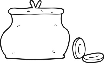 freehand drawn black and white cartoon purse