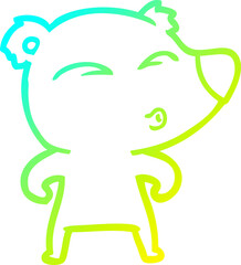 cold gradient line drawing of a cartoon whistling bear