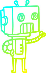 cold gradient line drawing of a cartoon robot