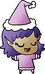 happy hand drawn gradient cartoon of a elf girl wearing santa hat