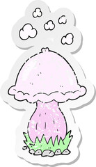 retro distressed sticker of a cartoon toadstool