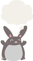 cartoon rabbit with thought bubble in retro style