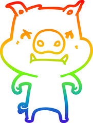 rainbow gradient line drawing of a angry cartoon pig