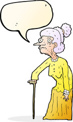 cartoon old woman with speech bubble