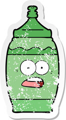 distressed sticker of a cartoon sports drink