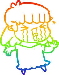 rainbow gradient line drawing of a cartoon woman in tears