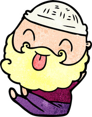 sitting man with beard sticking out tongue