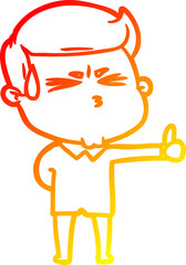 warm gradient line drawing of a cartoon man sweating