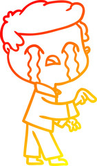 warm gradient line drawing of a cartoon man crying