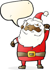 cartoon santa claus punching air with speech bubble