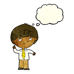 cartoon boy with idea with thought bubble