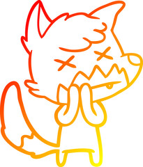 warm gradient line drawing of a cartoon dead fox