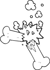 freehand drawn black and white cartoon broken bone