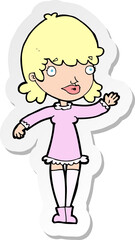 sticker of a cartoon woman waving