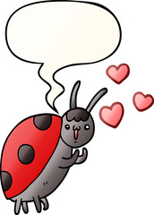 cute cartoon ladybug in love with speech bubble in smooth gradient style