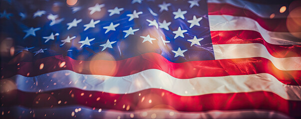 American flag in back light. Americans or USA flag with sparkling and wind shape - obrazy, fototapety, plakaty