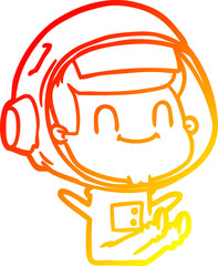 warm gradient line drawing of a happy cartoon astronaut man