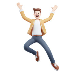 3d illustration of male character happy jumping