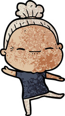 cartoon peaceful old woman