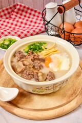 Congee with pork and eggs, thai food, asian food 