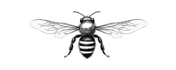 Bee logo in black white color. honey bee icon with hand drawn on white background.