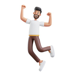 3d illustration of male character happy jumping
