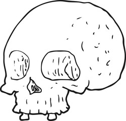freehand drawn black and white cartoon old skull