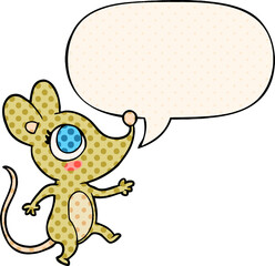 cute cartoon mouse with speech bubble in comic book style