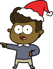 hand drawn line drawing of a staring man wearing santa hat