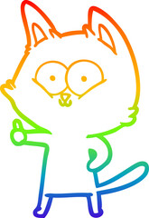 rainbow gradient line drawing of a cartoon cat giving thumbs up